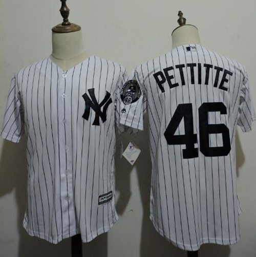 Yankees #46 Andy Pettitte White Strip New Cool Base Stitched MLB Jersey - Click Image to Close